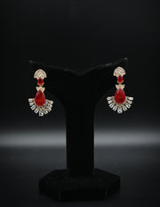 Art Deco Ruby Red and Cubic Zirconia Fan Drop Earrings