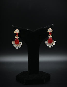 Art Deco Ruby Red and Cubic Zirconia Fan Drop Earrings