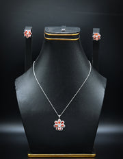 Carnelian & Zirconia Sterling Silver Floral Set