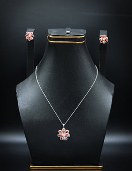 Carnelian & Zirconia Sterling Silver Floral Set