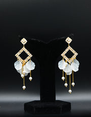 Diamond Kite Dangle Earrings with Pearl & Petal Charms