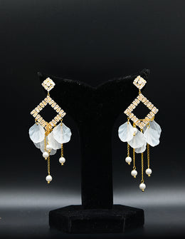Diamond Kite Dangle Earrings with Pearl & Petal Charms