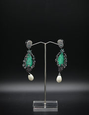 Elegant Emerald, Pavé, and Pearl Drop Earrings