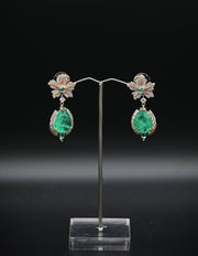 Elegant Floral Stud with Raw Emerald Drop Earrings