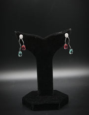 Elegant Ruby and Teal Curved Drop Earrings