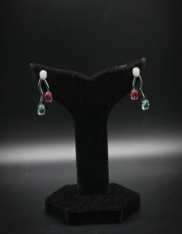 Elegant Ruby and Teal Curved Drop Earrings