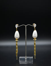 Elegant Pearl Drop & Golden Tassel Earrings