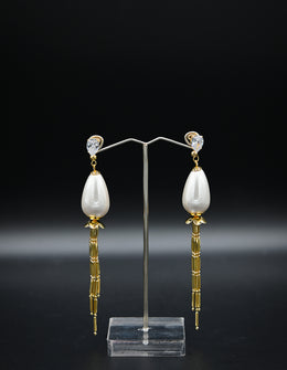 Elegant Pearl Drop & Golden Tassel Earrings