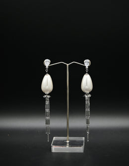 Elegant Pearl Teardrop & Crystal Tassel Earrings