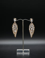 Elegant Rose Gold and Cubic Zirconia Leaf Drop Earrings