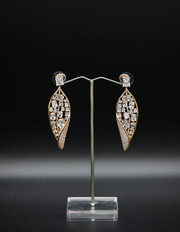 Elegant Rose Gold and Cubic Zirconia Leaf Drop Earrings