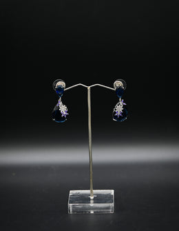 Elegant Sapphire and Cubic Zirconia Teardrop Earrings