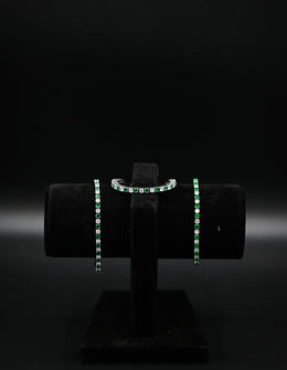 Emerald & Diamond Sterling Silver Tennis Bracelet Set