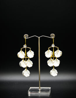Golden Crescent Pearl Drop Earrings
