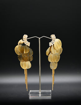 Golden Tiered Petal & Chain Statement Earrings