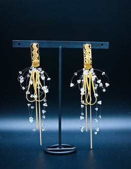 Golden Waterfall Dangle Earrings with Crystal Accents