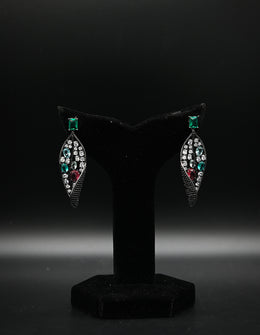 Multi-Colored Pavé and Emerald Cut Drop Earrings