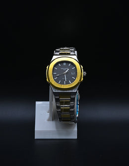 PATEK PHILLIP-Luxury Two-Tone Stainless Steel Wristwatch – Black Dial with Gold Bezel