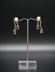 Pink Amethyst and Pavé Curved Drop Earrings