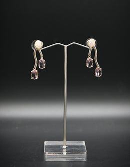 Pink Amethyst and Pavé Curved Drop Earrings