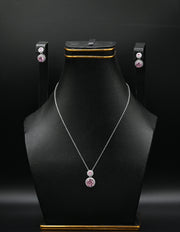 Pink Garnet & Zirconia Double-Drop Sterling Silver Set