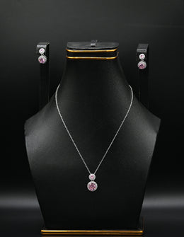 Pink Garnet & Zirconia Double-Drop Sterling Silver Set
