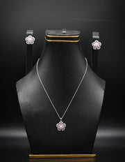 Pink Sapphire & Zirconia Sterling Silver Blossom Set