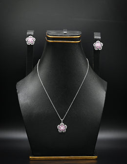 Pink Sapphire & Zirconia Sterling Silver Blossom Set