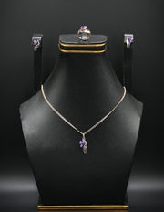 Rose Gold & Amethyst Leaf Cluster Jewelry Set