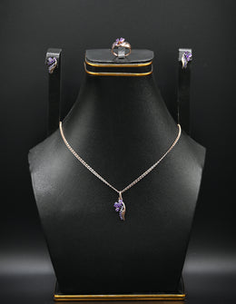 Rose Gold & Amethyst Leaf Cluster Jewelry Set