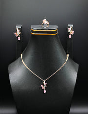 Rose Gold Floral Pink Stone Jewelry Set