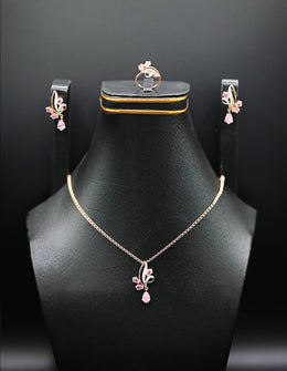 Rose Gold Floral Pink Stone Jewelry Set