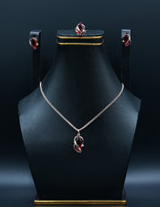 Rose Gold & Garnet Teardrop Jewelry Set