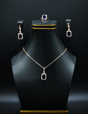 Rose Gold and Emerald-Cut Blue Stone Jewelry Set