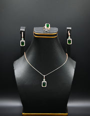 Rose Gold and Emerald-Cut Green Stone Jewelry Set