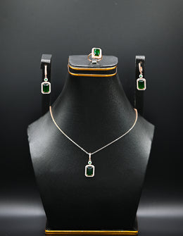Rose Gold and Emerald-Cut Green Stone Jewelry Set