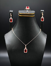 Rose Gold and Emerald-Cut Ruby Red Jewelry Set