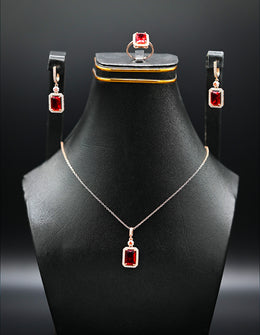 Rose Gold and Emerald-Cut Ruby Red Jewelry Set