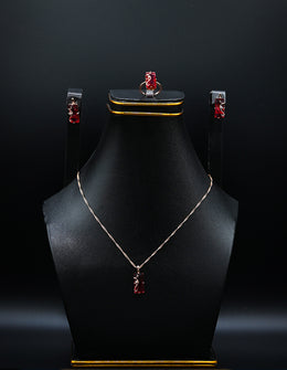 Rose Gold and Faceted Ruby Red Swirl Jewelry Set