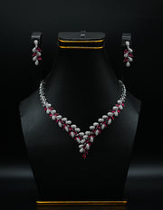 Ruby & Zirconia Marquise V-Shaped Necklace Set