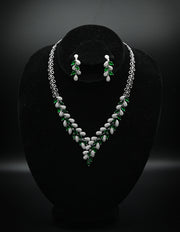 Ruby & Zirconia Marquise V-Shaped Necklace Set