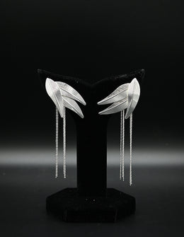 Silver Feather Fringe Earrings