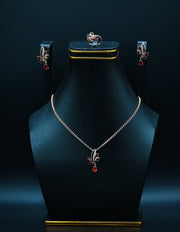 Silver & Garnet Leaf Cluster Jewelry Set