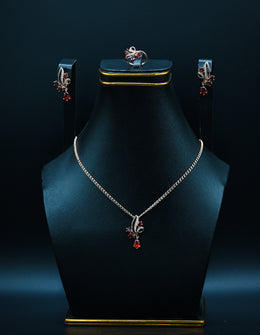 Silver & Garnet Leaf Cluster Jewelry Set