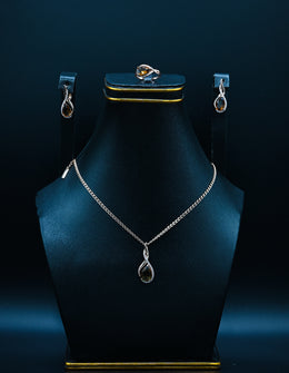 Silver & Smoky Quartz Teardrop Jewelry Set