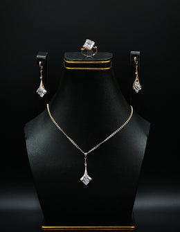 Silver and Rose Gold Marquise-Cut Cubic Zirconia Jewelry Set
